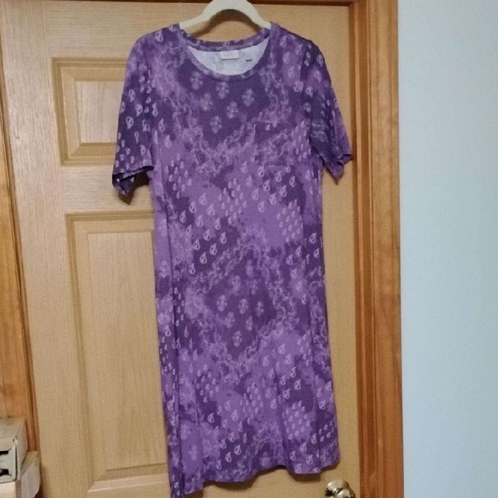 Lori Goldstein Purple Patterned Short Sleeve Cotton Dress Medium